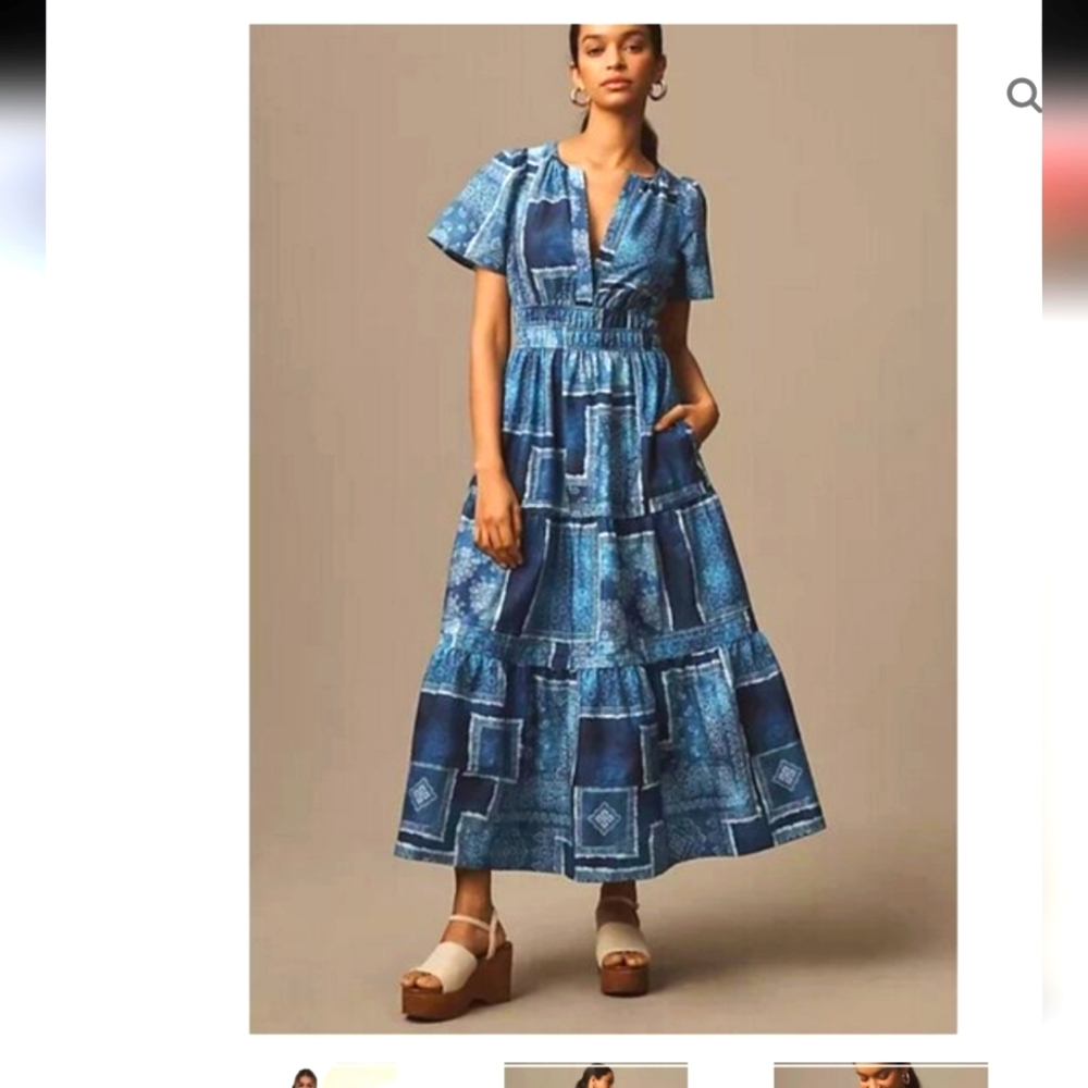 Anthropologie The Somerset Maxi Dress Cotton Bandana Patchwork Print Blue XS NWT